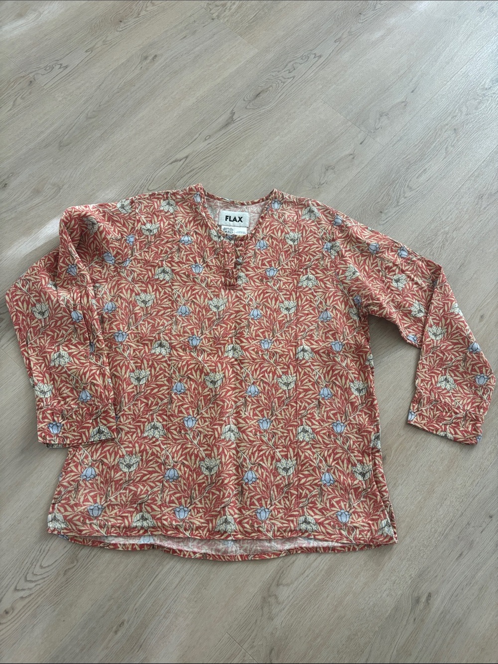 Flax Coral Botanical Print Long-Sleeve Top